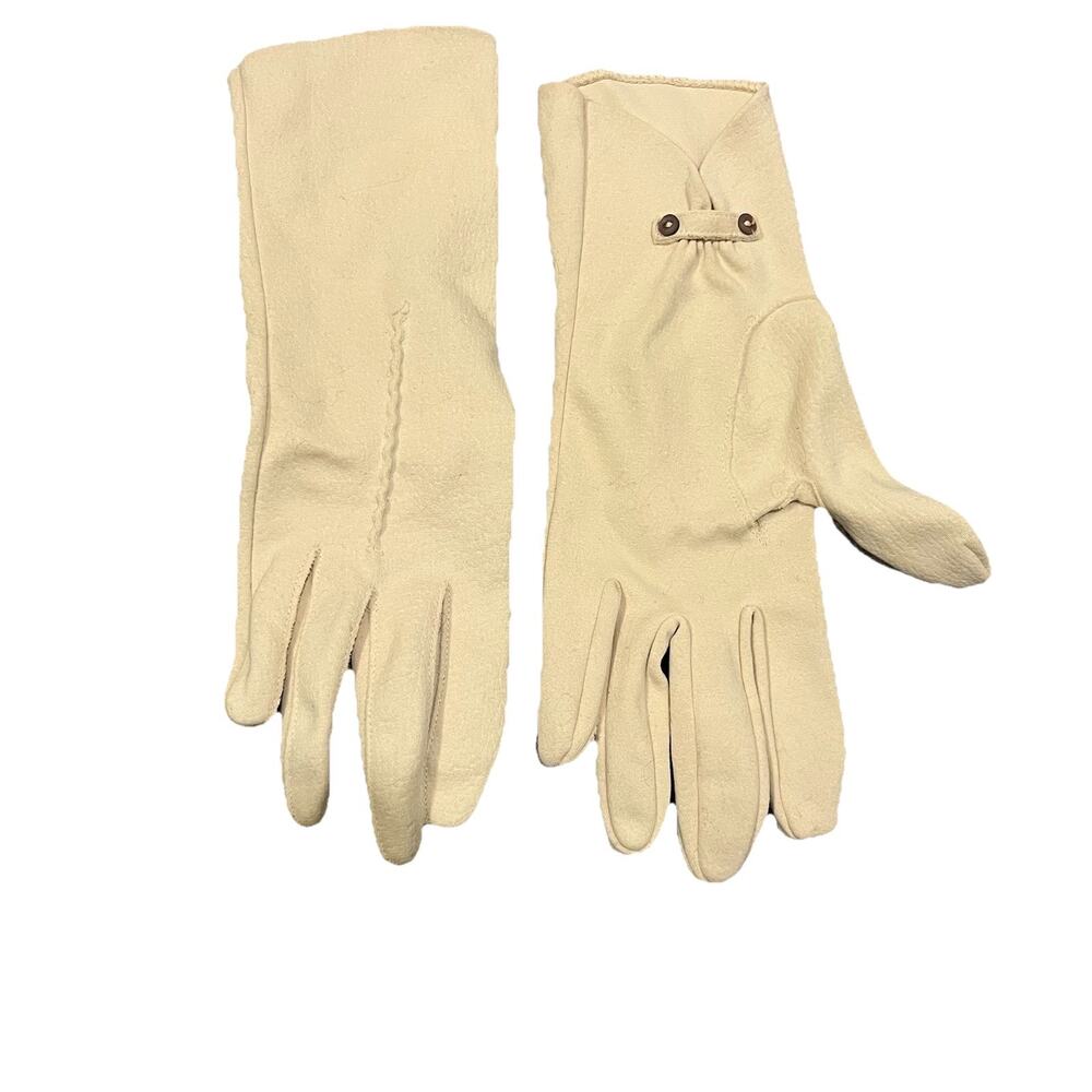 Vintage Faux Leather Stretch Cream Ivory Gloves